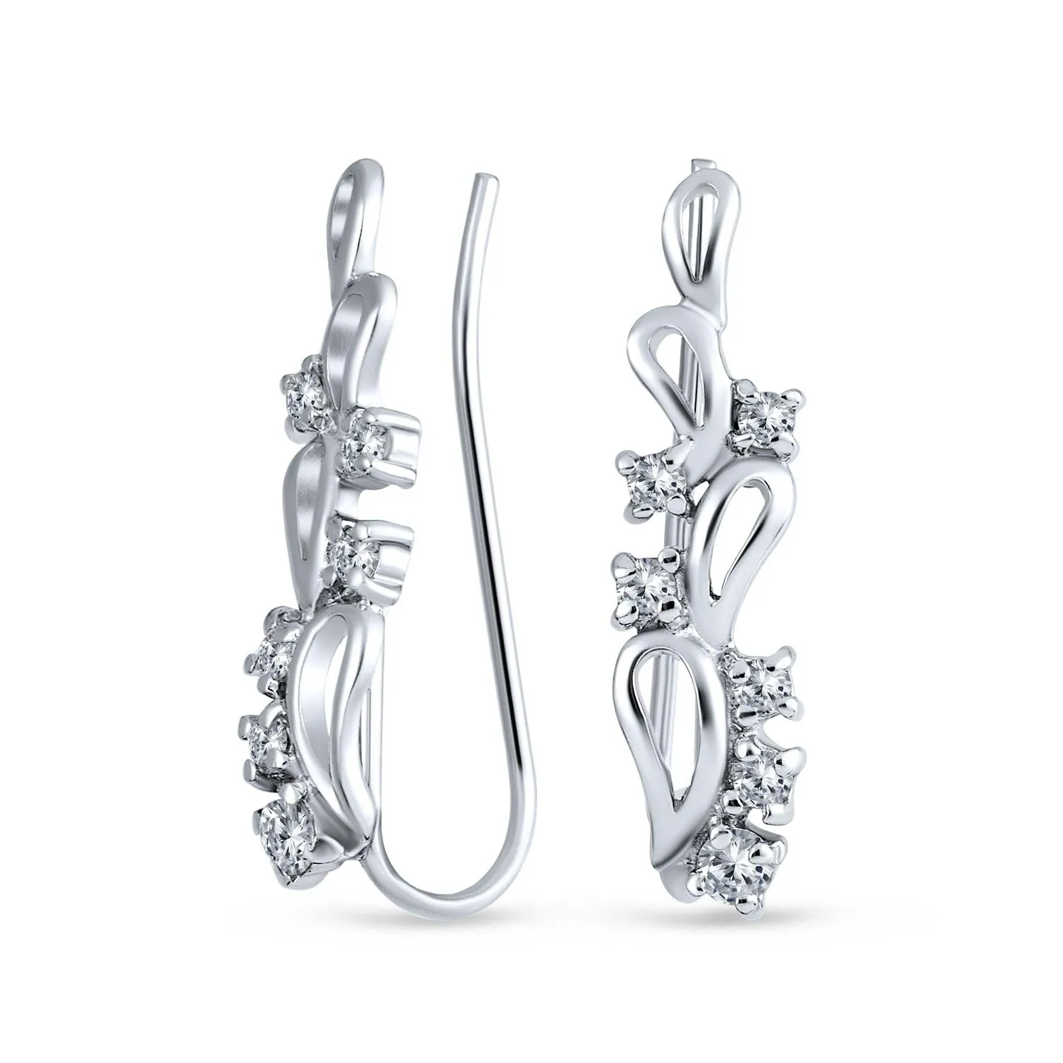 Trendy Leaf Swirl Ear Cuff Cartilage CZ Crawlers 14K Gold Plated Sterling Silver