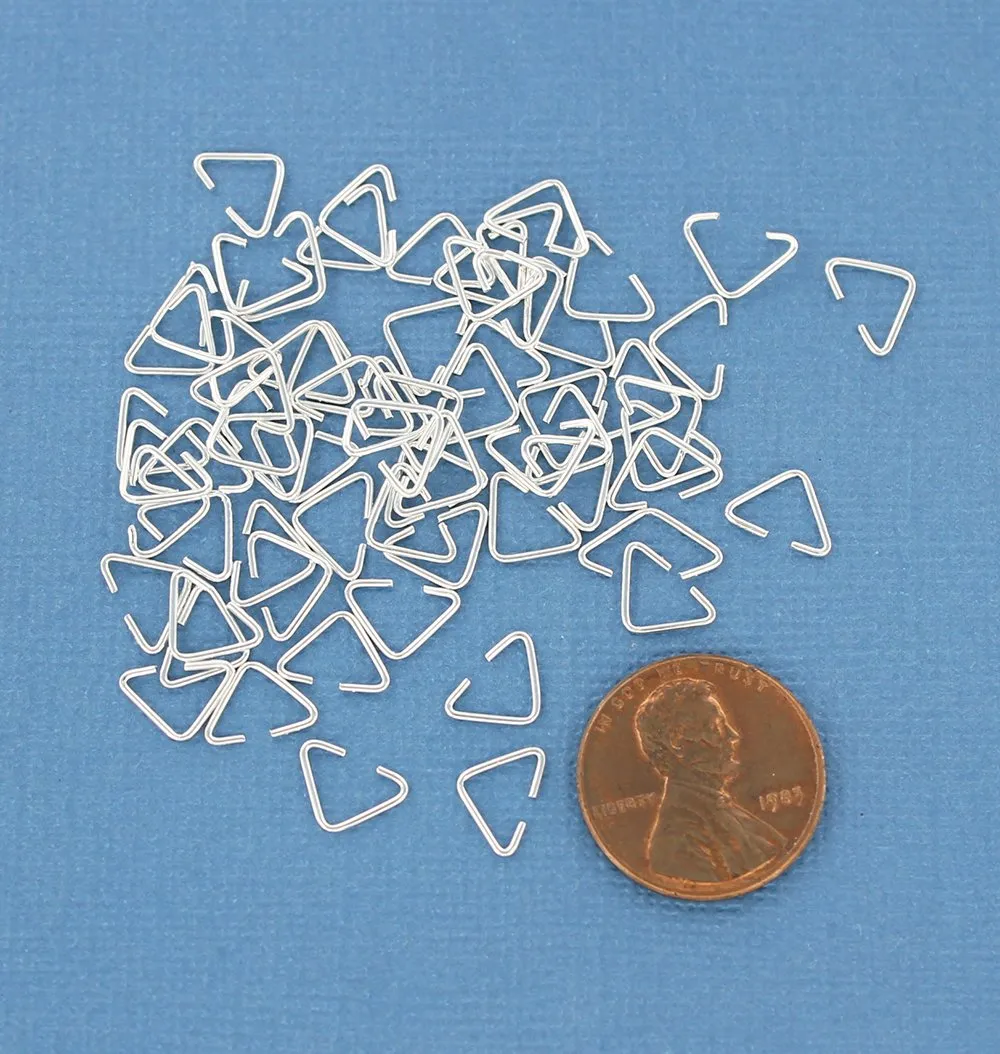 Triangle Silver Tone Jump Rings - 9mm x 6mm - Open 21 Gauge - 100 Rings - Z596
