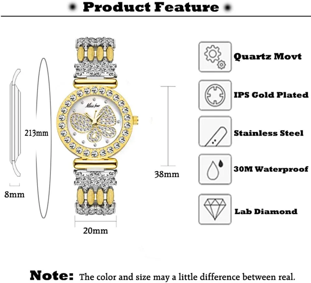 Women Girls Luxury Butterfly Crystal Watch Stainless Steel Strap Analog Quartz Wrist Watches