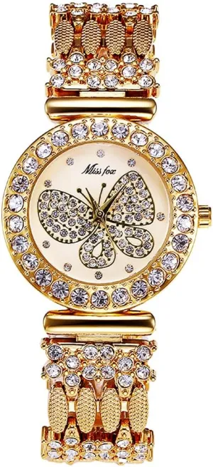 Women Girls Luxury Butterfly Crystal Watch Stainless Steel Strap Analog Quartz Wrist Watches