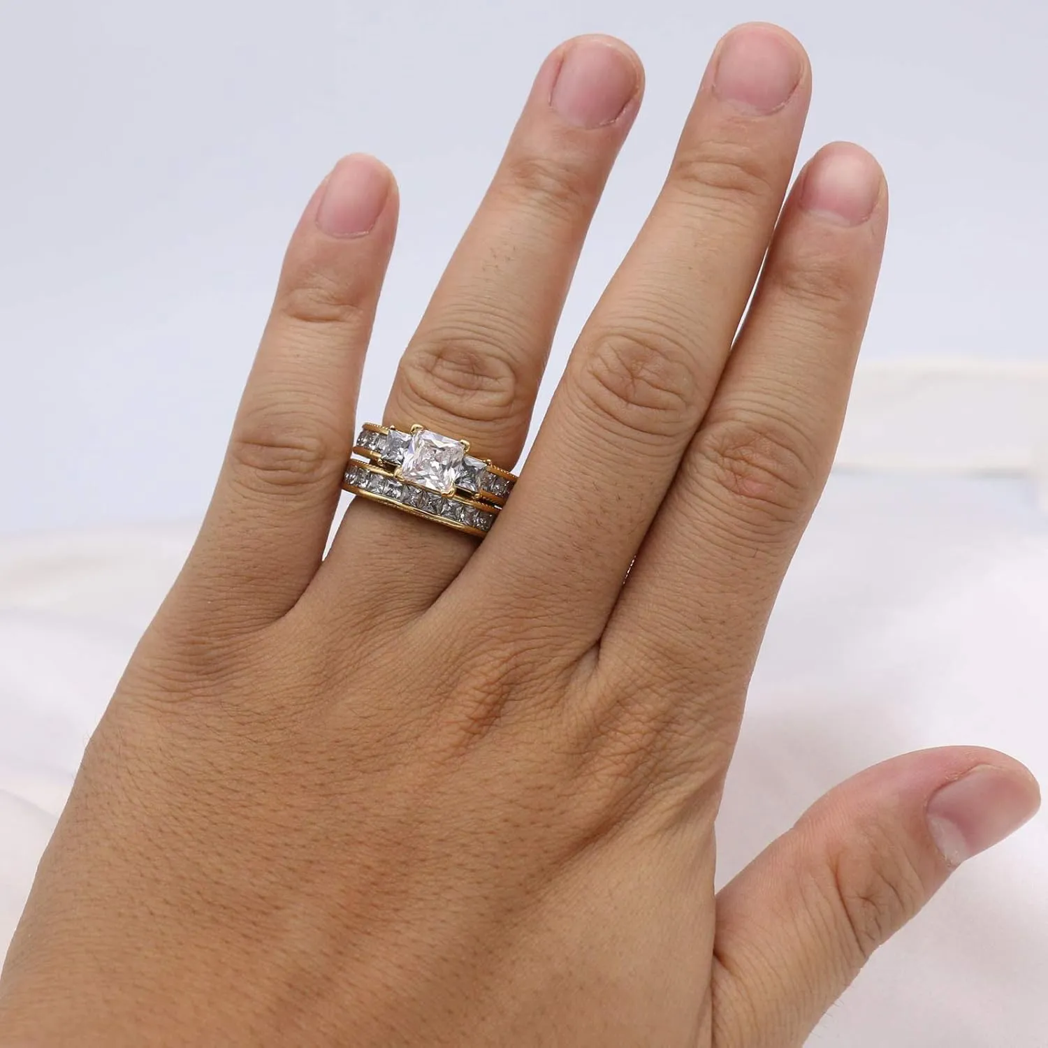 Yellow Gold Filled Bridal Sets Marquise cut Cz Engagement Ring 2pcs Womens Wedding Ring Sets